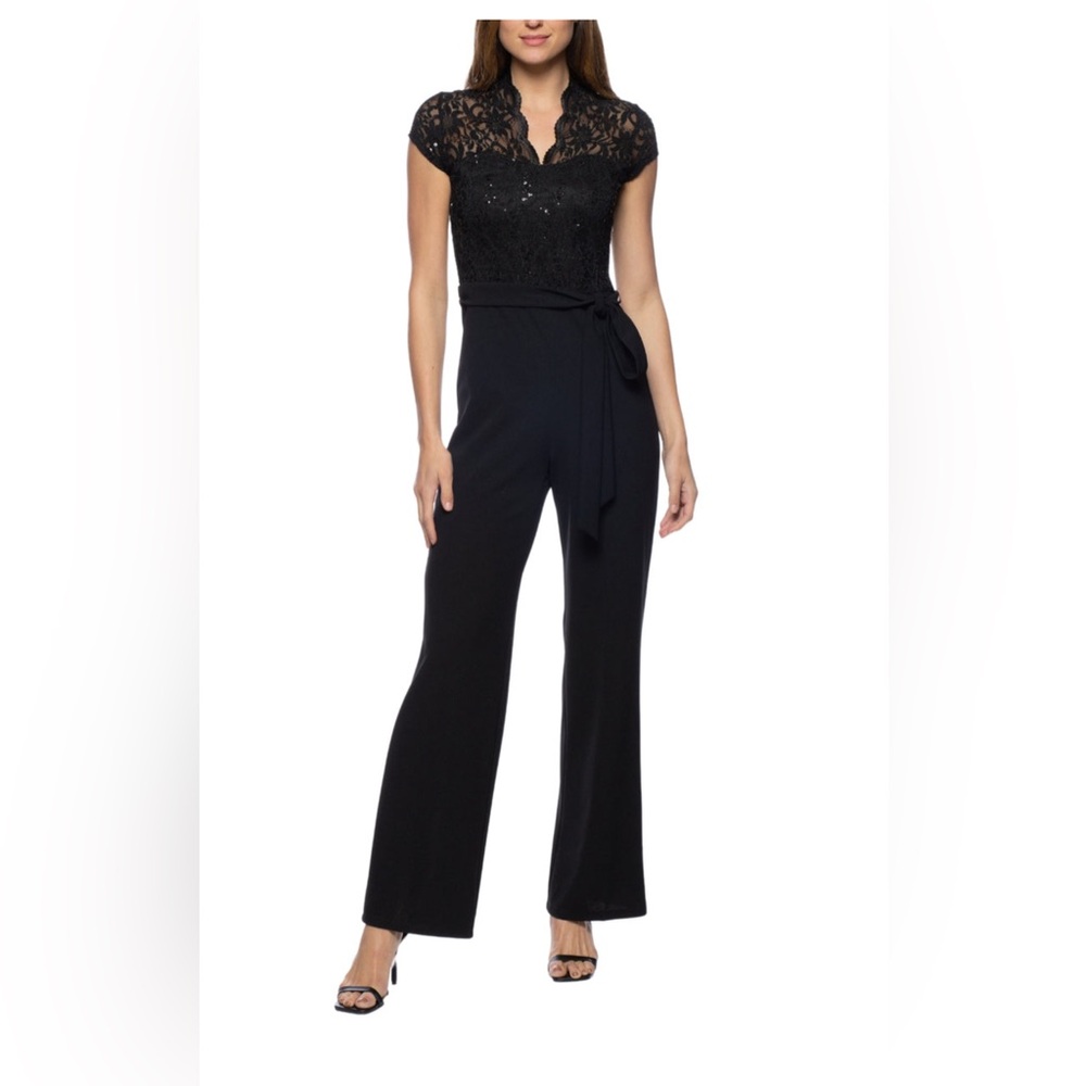 MARINA Black Lace Cap Sleeve Jumpsuit